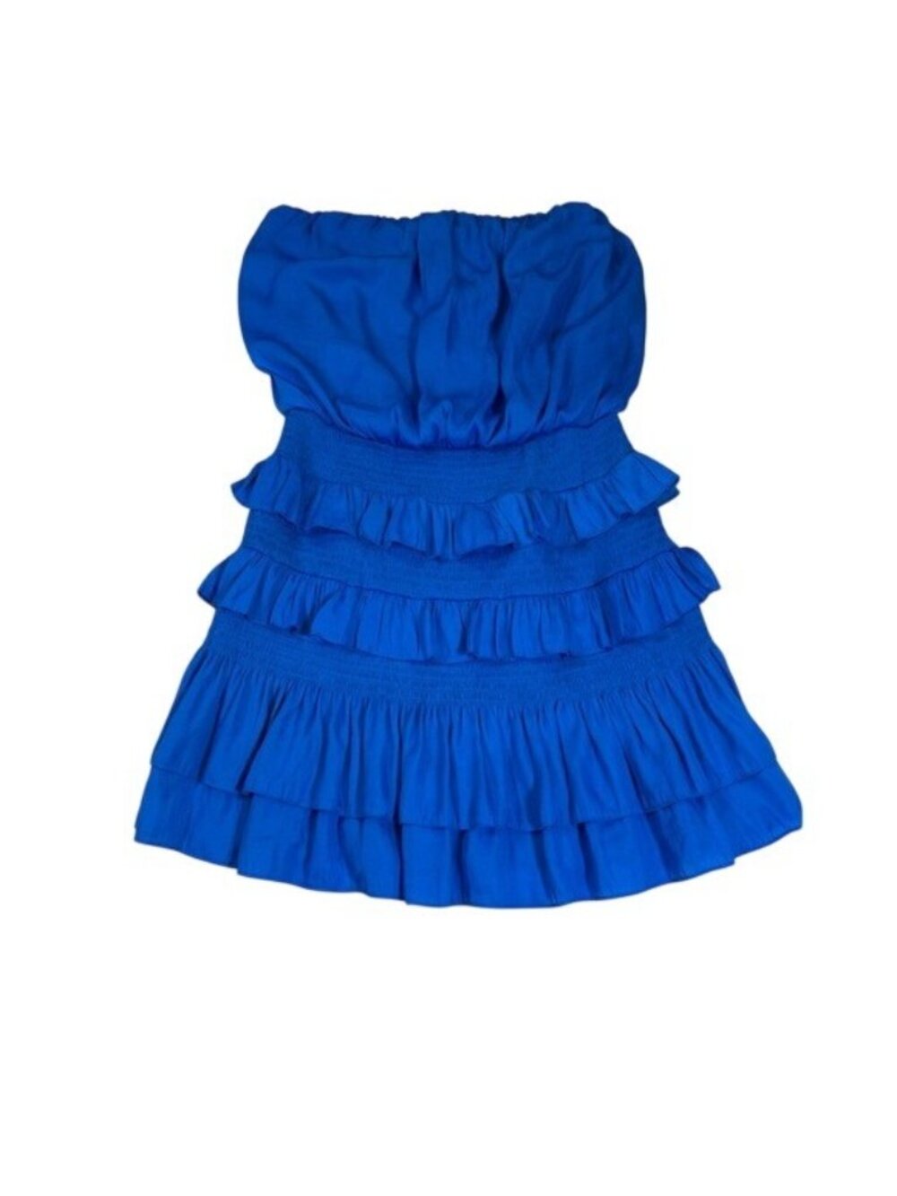 Do+Be Strapless Blue Tiered Ruffle Mini Dress Smocked Waist Large (W853)